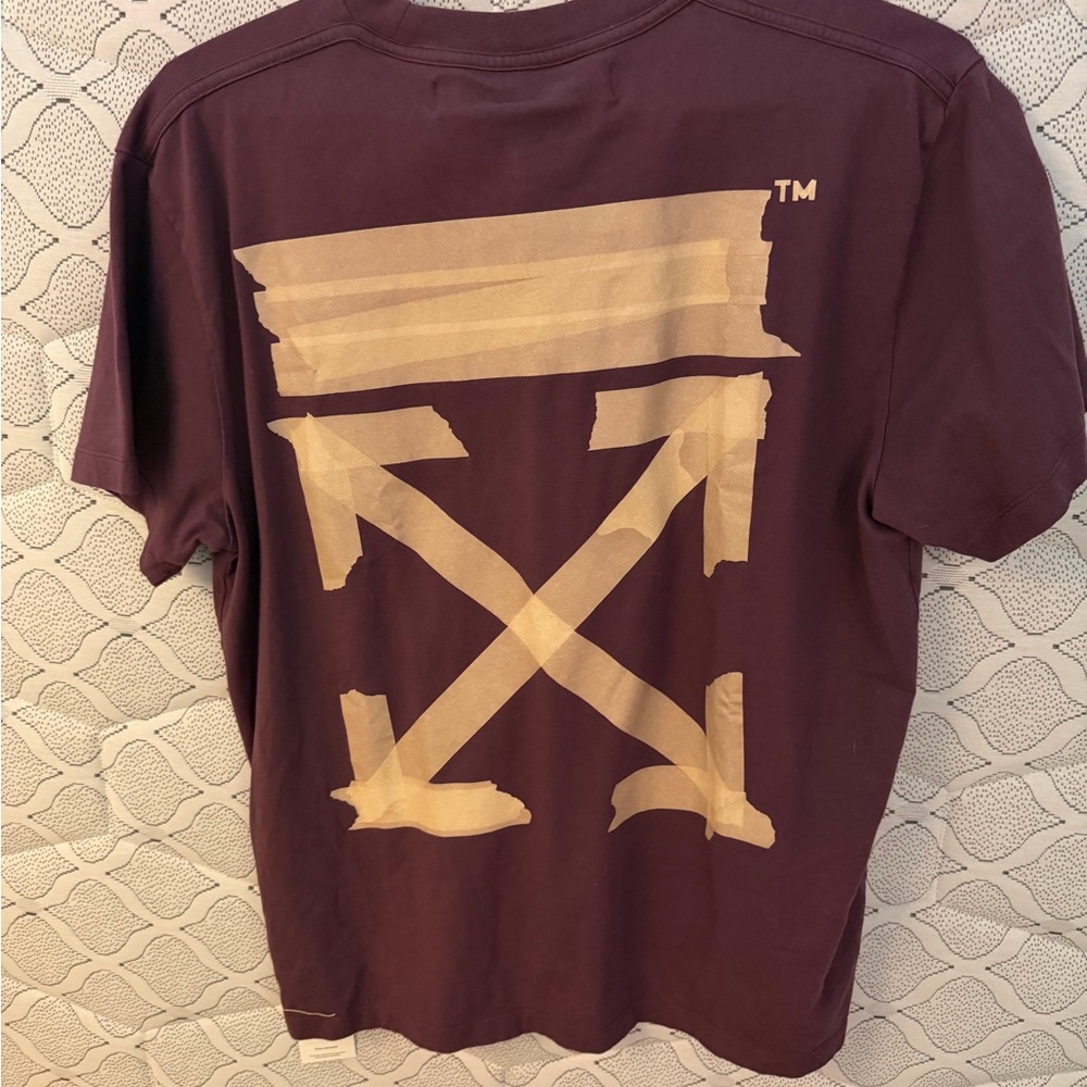 Off-White Burgundy T-Shirt with Beige Graphic